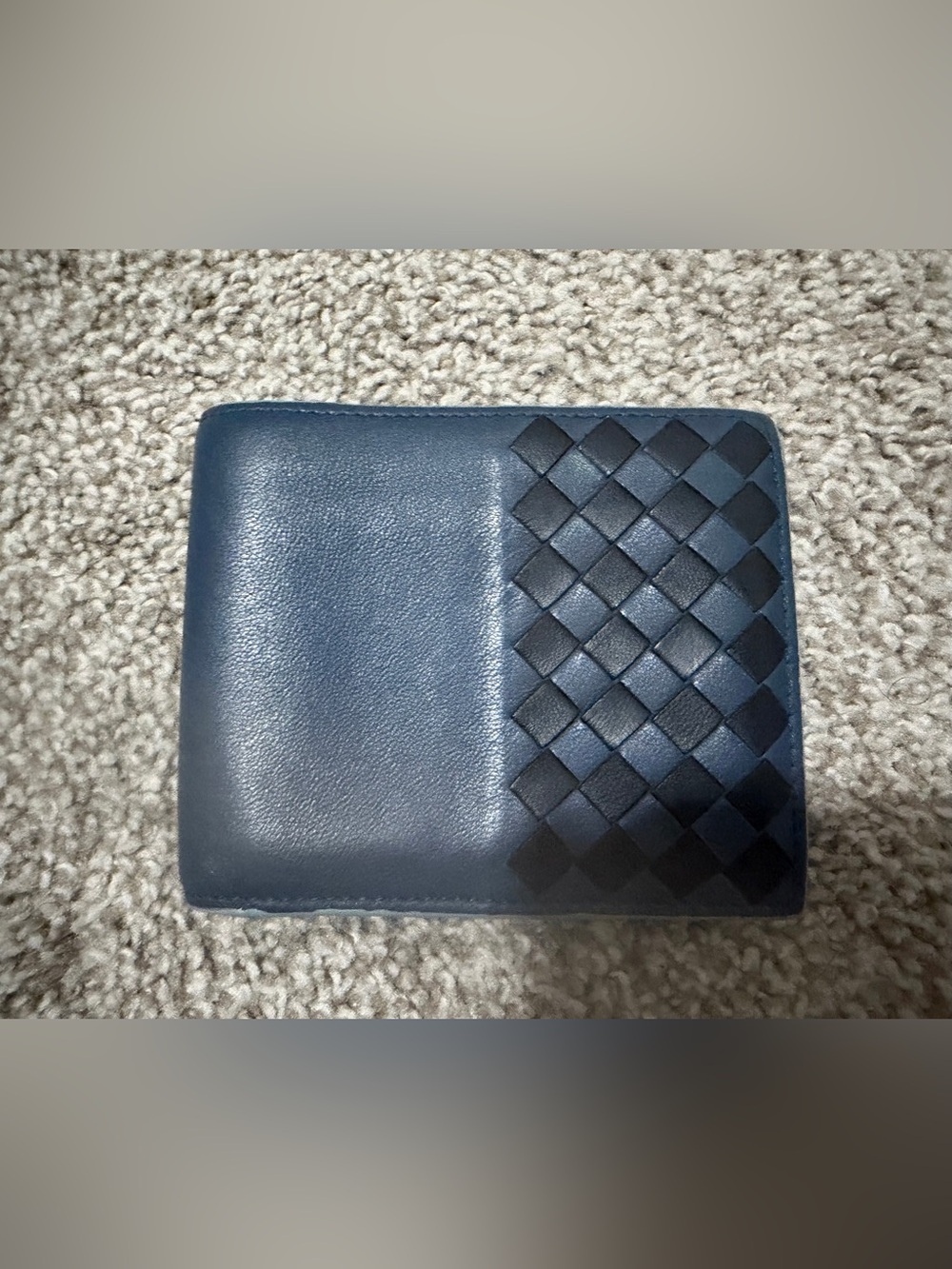 “Pre-loved” Authentic Bottega Veneta Blue Woven Mens Wallet
